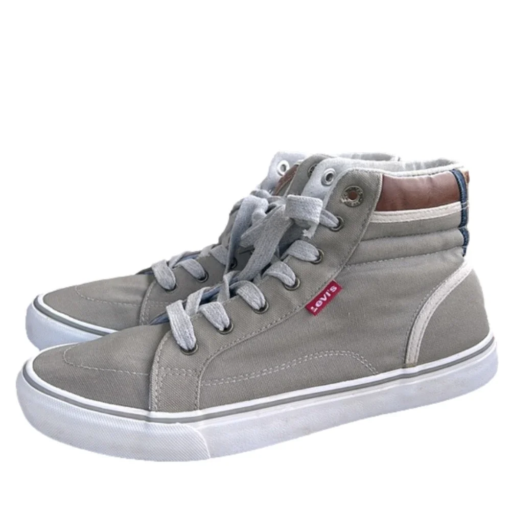 Levi’s Gray Brown Canvas High Top Sneakers Lace Up Casual Streetwear‎ Men’s 8.5